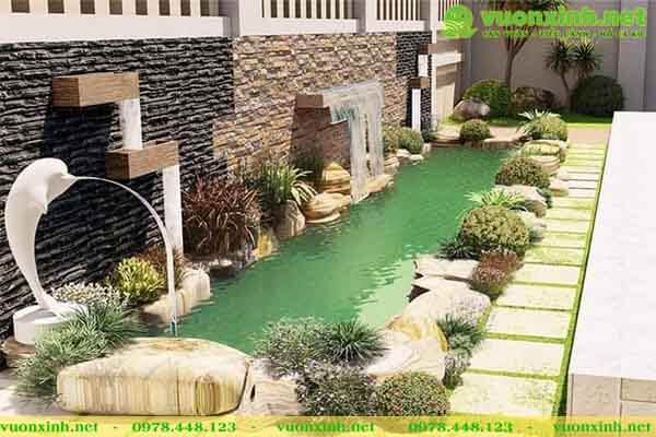 Hồ cá koi sân vườn đá cổ thạch