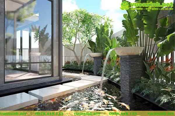 Mẫu hồ cá Koi mini sân vườn