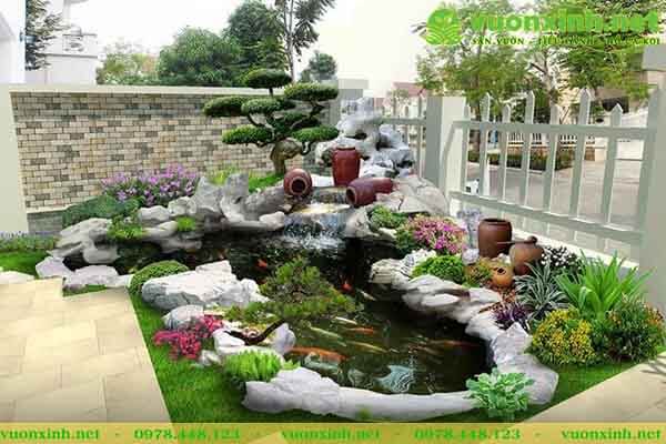 Mẫu hồ cá koi sân vườn nhà phố