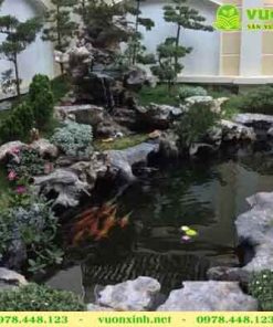 Mẫu hồ cá Koi sân vườn đá lũa